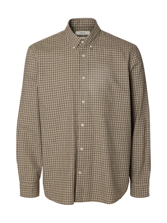 Selected Cole Jay REG Melange LS Shirt - Chocolate Chip/Multi